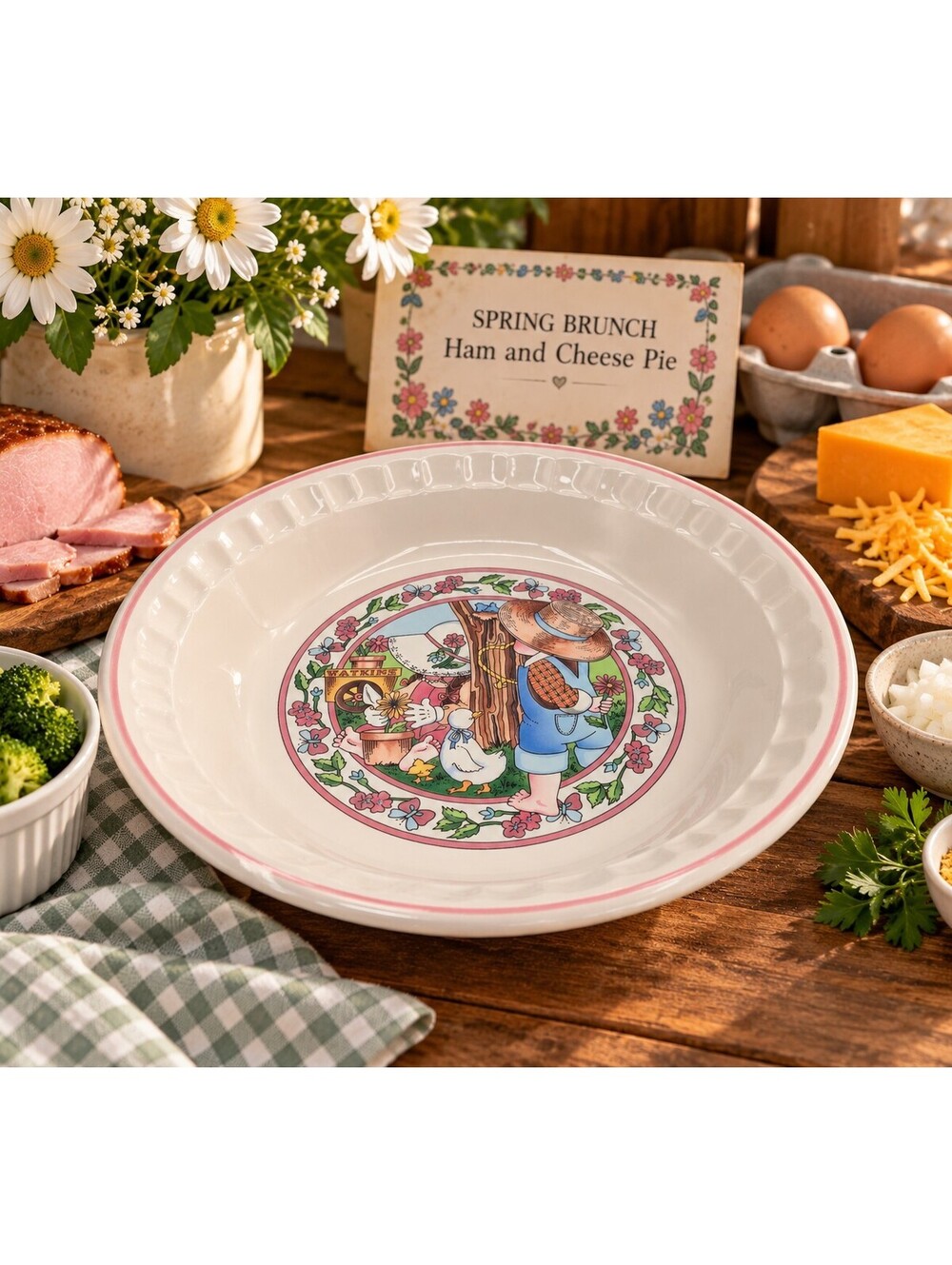 Vintage 1989 Watkins Country Kids Spring’s Fancy Recipe Pie Plate 9.5"